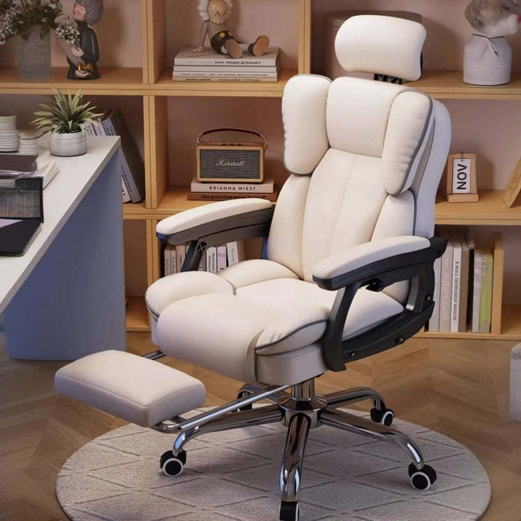 Scandinavian Leather Steel Swivel Lift Desk Chair