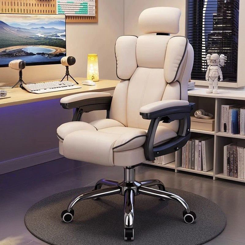 Scandinavian Leather Steel Swivel Lift Desk Chair — Steel Without Footrest / White