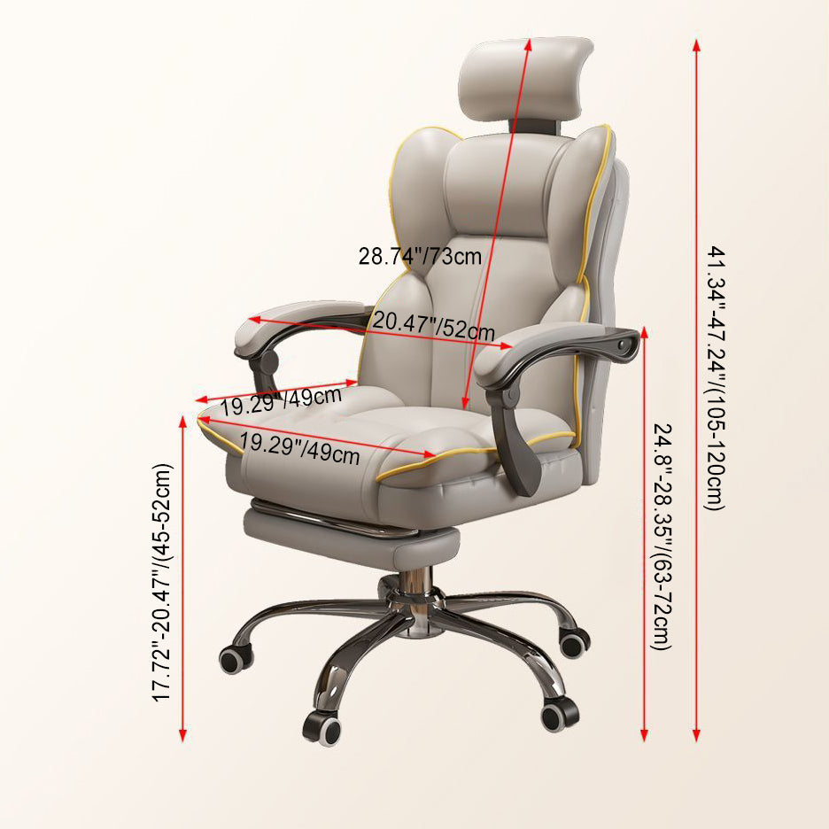Scandinavian Leather Steel Swivel Lift Desk Chair — Aluminum With Footrest / Black