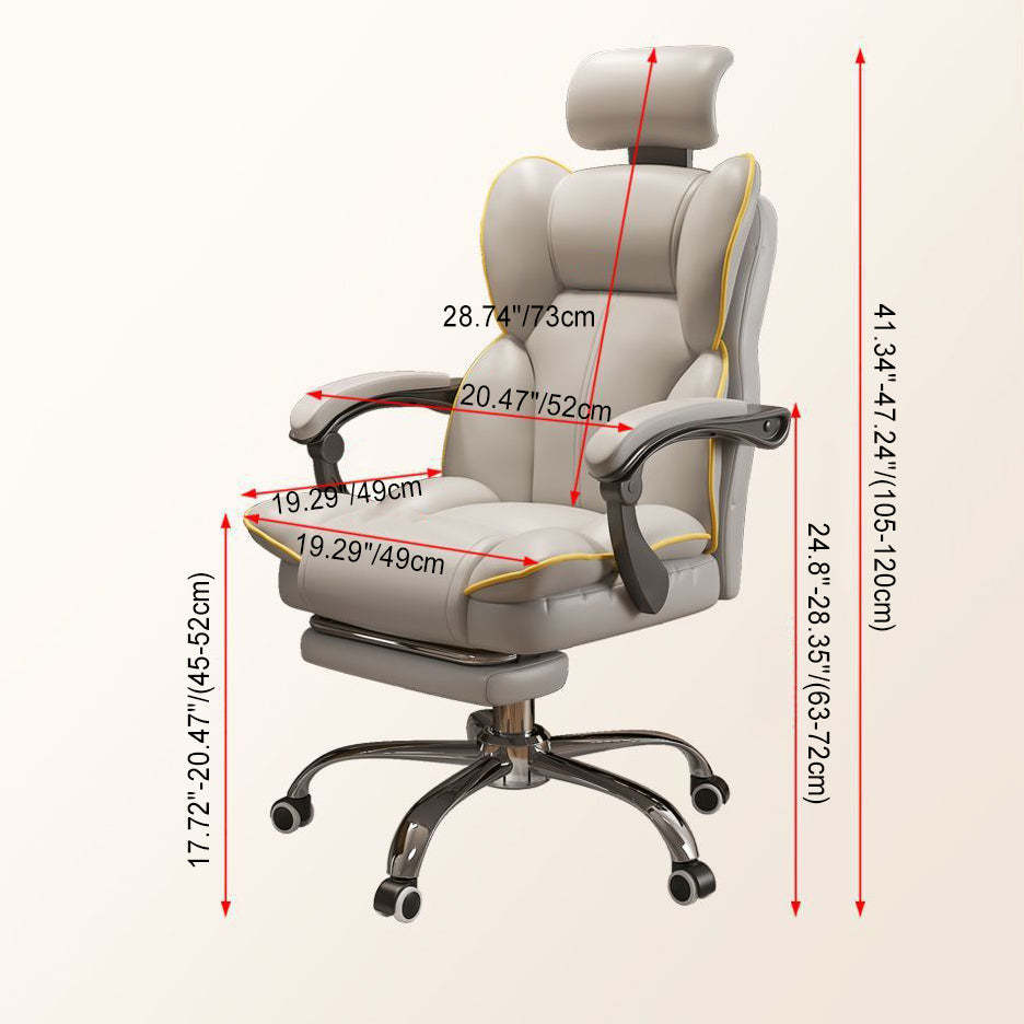 Scandinavian Leather Steel Swivel Lift Desk Chair — Aluminum With Footrest / Black