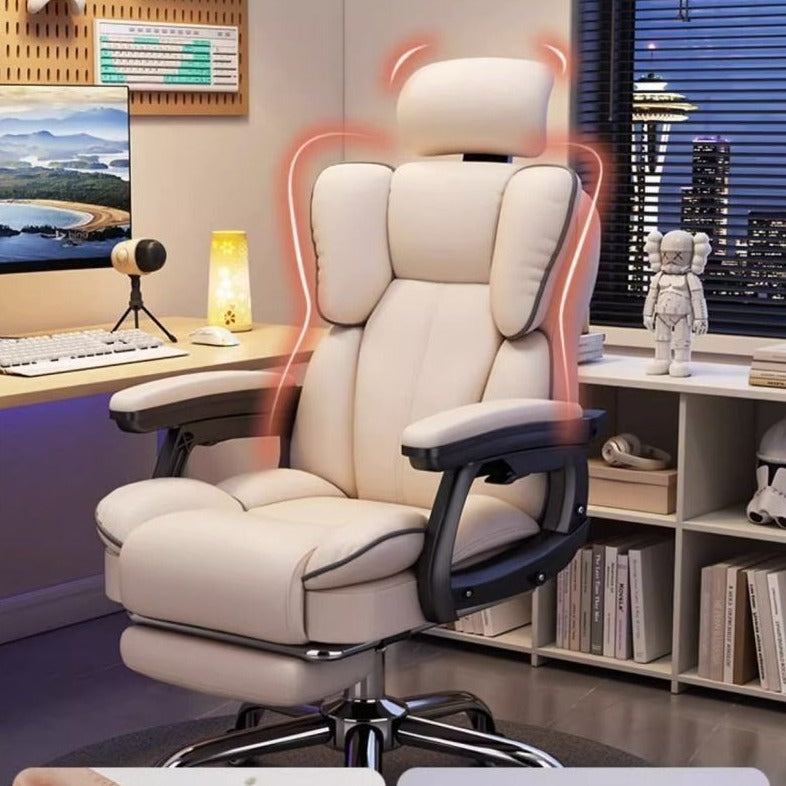 Scandinavian Leather Steel Swivel Lift Desk Chair — Steel With Footrest / Pink