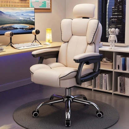 Scandinavian Leather Steel Swivel Lift Desk Chair — Steel Without Footrest / White