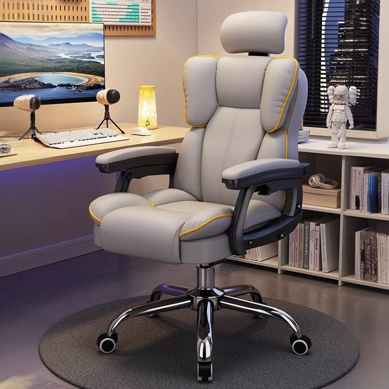 Scandinavian Leather Steel Swivel Lift Desk Chair — Aluminum With Footrest / Pink