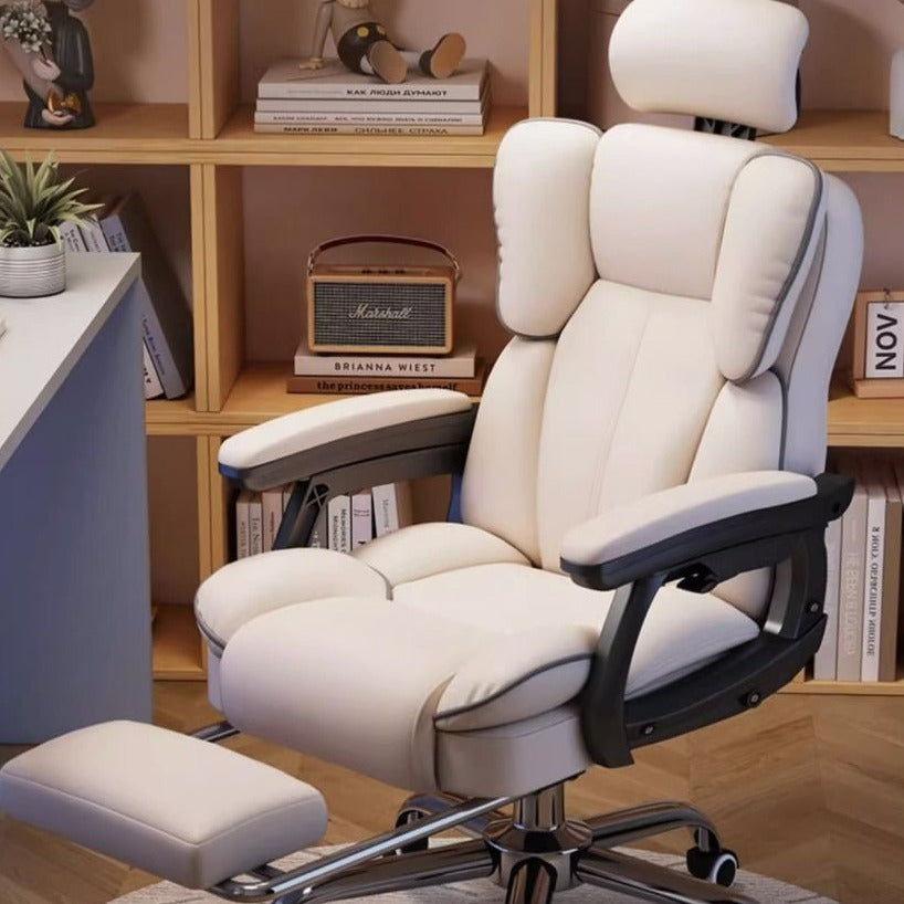 Scandinavian Leather Steel Swivel Lift Desk Chair — Aluminum With Footrest / Gray