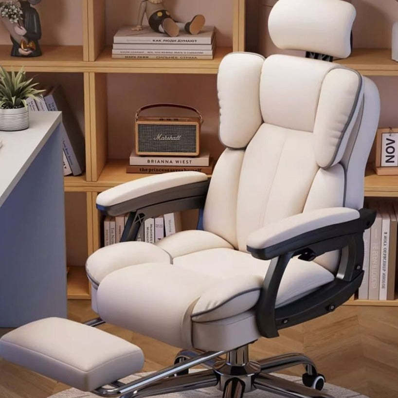 Scandinavian Leather Steel Swivel Lift Desk Chair — Aluminum With Footrest / Gray