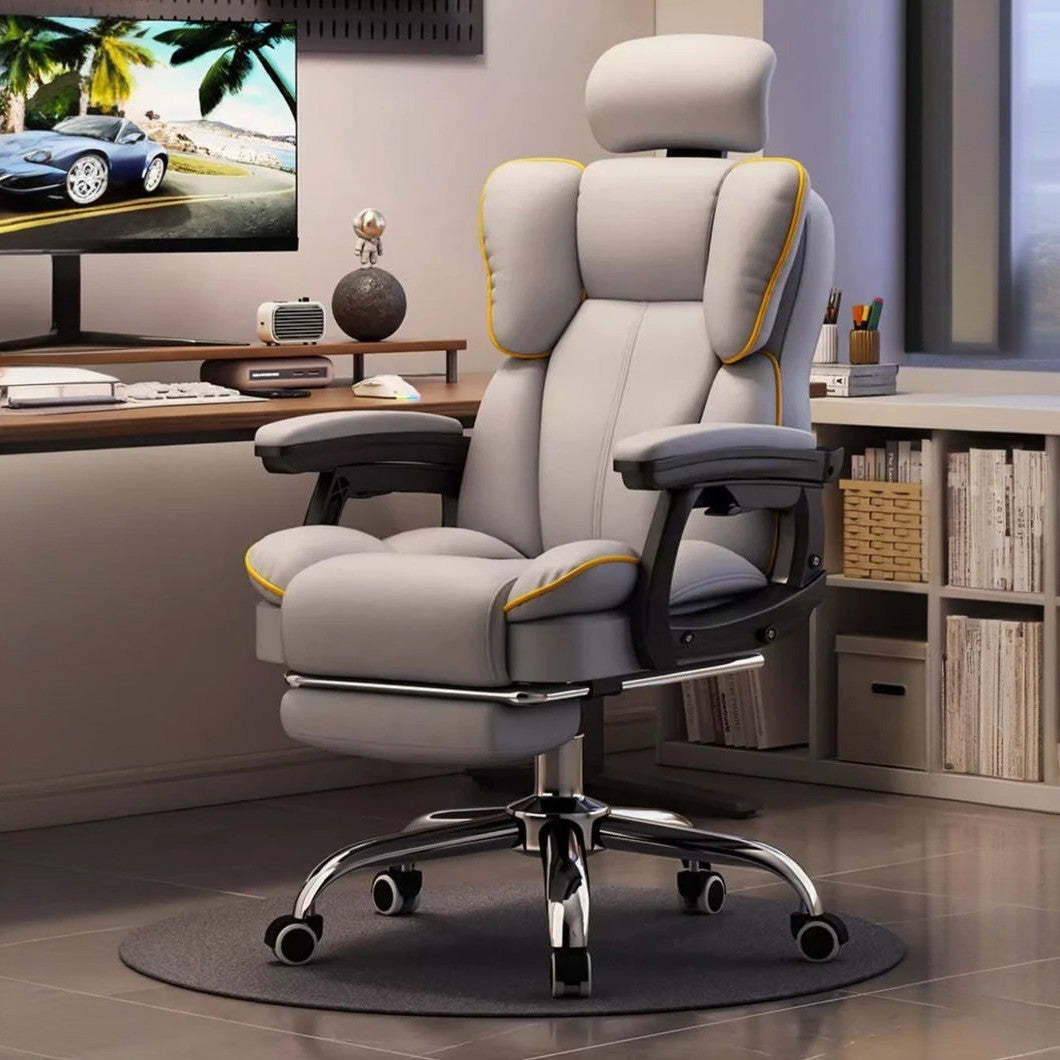 Scandinavian Leather Steel Swivel Lift Desk Chair — Steel Without Footrest / Pink
