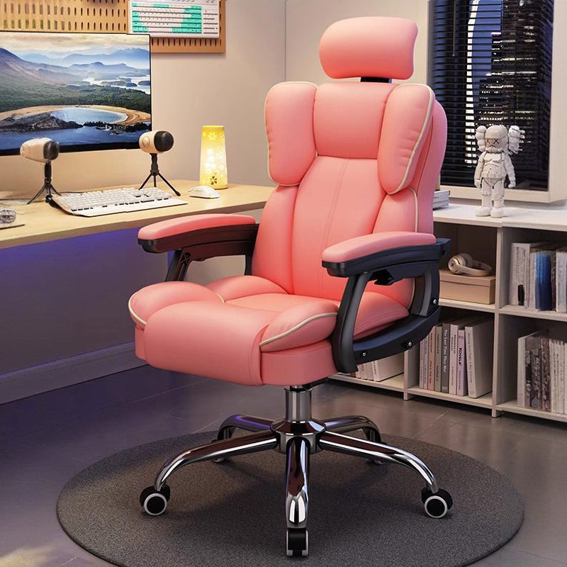 Scandinavian Leather Steel Swivel Lift Desk Chair — Steel Without Footrest / Black