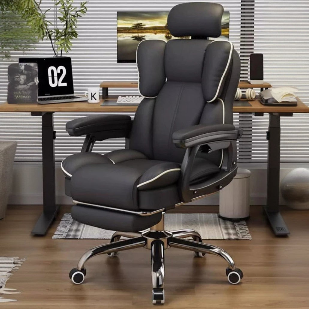 Scandinavian Leather Steel Swivel Lift Desk Chair