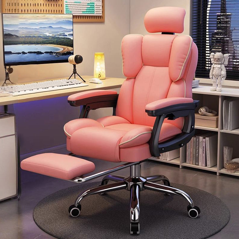 Scandinavian Leather Steel Swivel Lift Desk Chair
