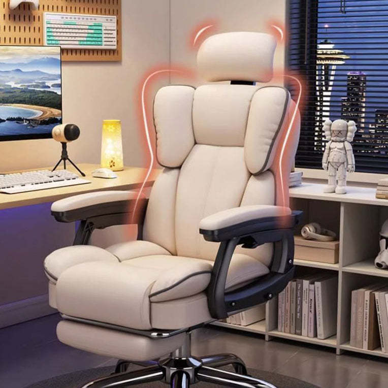 Scandinavian Leather Steel Swivel Lift Desk Chair — Aluminum Without Footrest / White