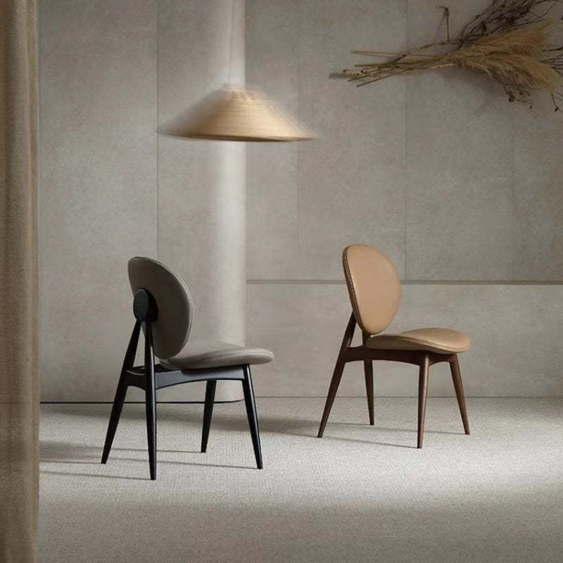 Scandinavian Round Wood Veneer Dining Chair — Khaki + Walnut Color