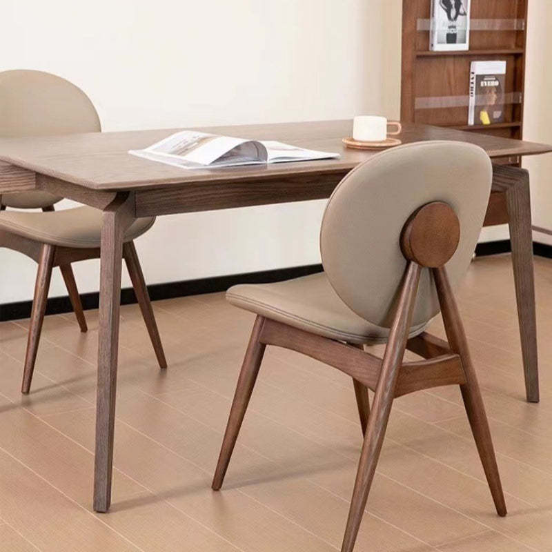 Scandinavian Round Wood Veneer Dining Chair — Beige + Walnut Color