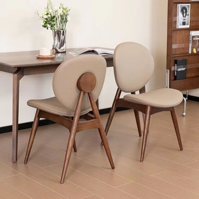 Scandinavian Round Wood Veneer Dining Chair — Gray + Black