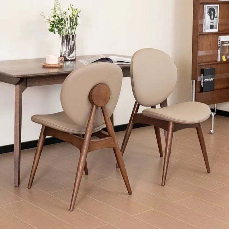 Scandinavian Round Wood Veneer Dining Chair — Gray + Black