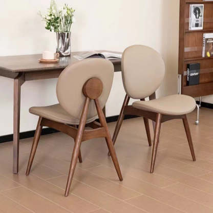 Scandinavian Round Wood Veneer Dining Chair — Gray + Black