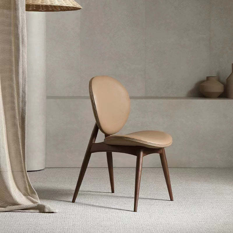 Khaki wood round veneer dining chairs & benches - nordic — Walnut