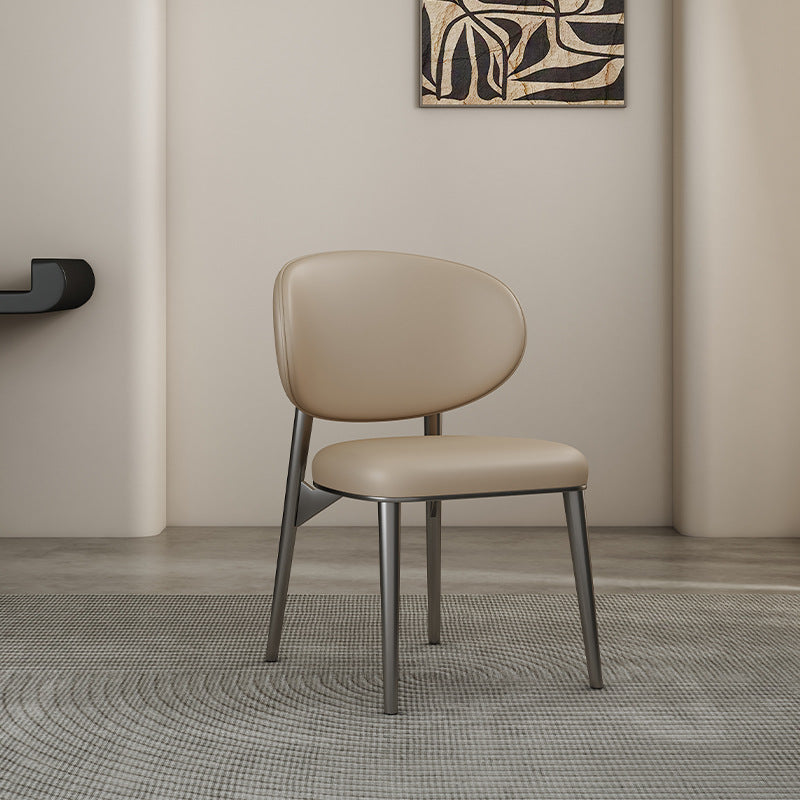 Minimalist Curved Leather Steel Dining Chair