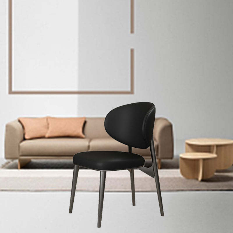 Minimalist Curved Leather Steel Dining Chair