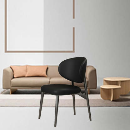 Minimalist Curved Leather Steel Dining Chair