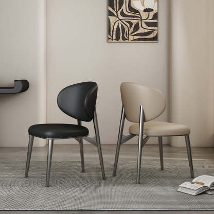 Minimalist Curved Leather Steel Dining Chair — Black