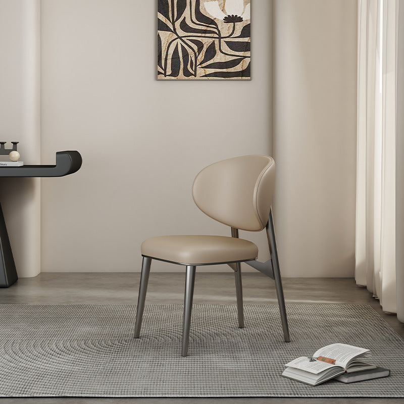 Minimalist Curved Leather Steel Dining Chair
