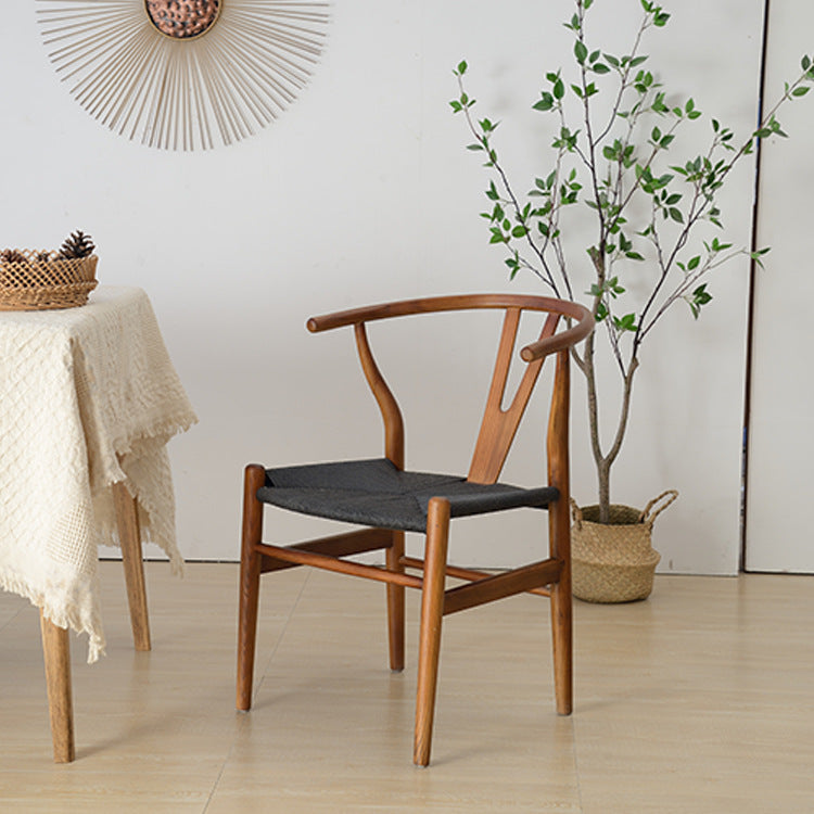 Minimalist Wood Rope Dining Chair — White Frame + Beige Rope