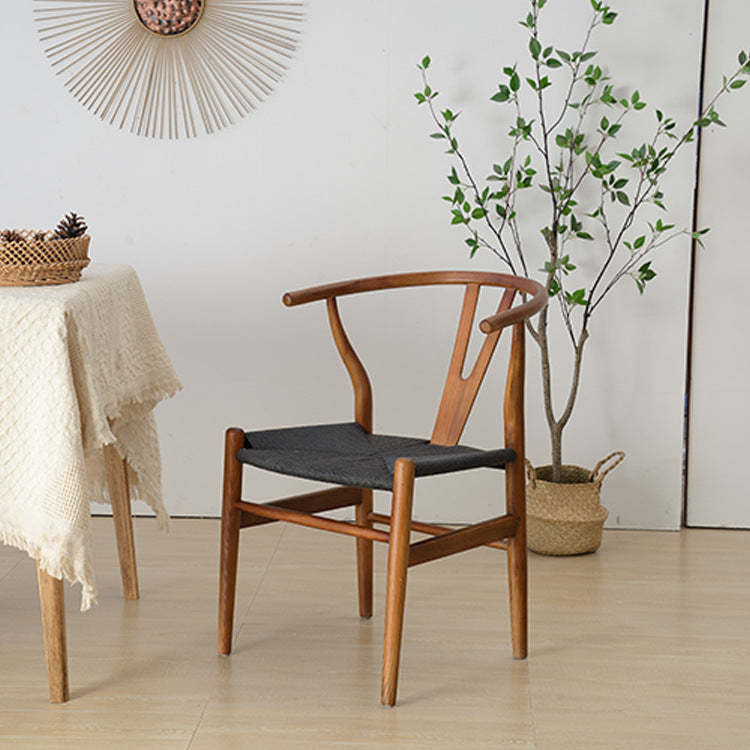 Minimalist Wood Rope Dining Chair — White Frame + Beige Rope