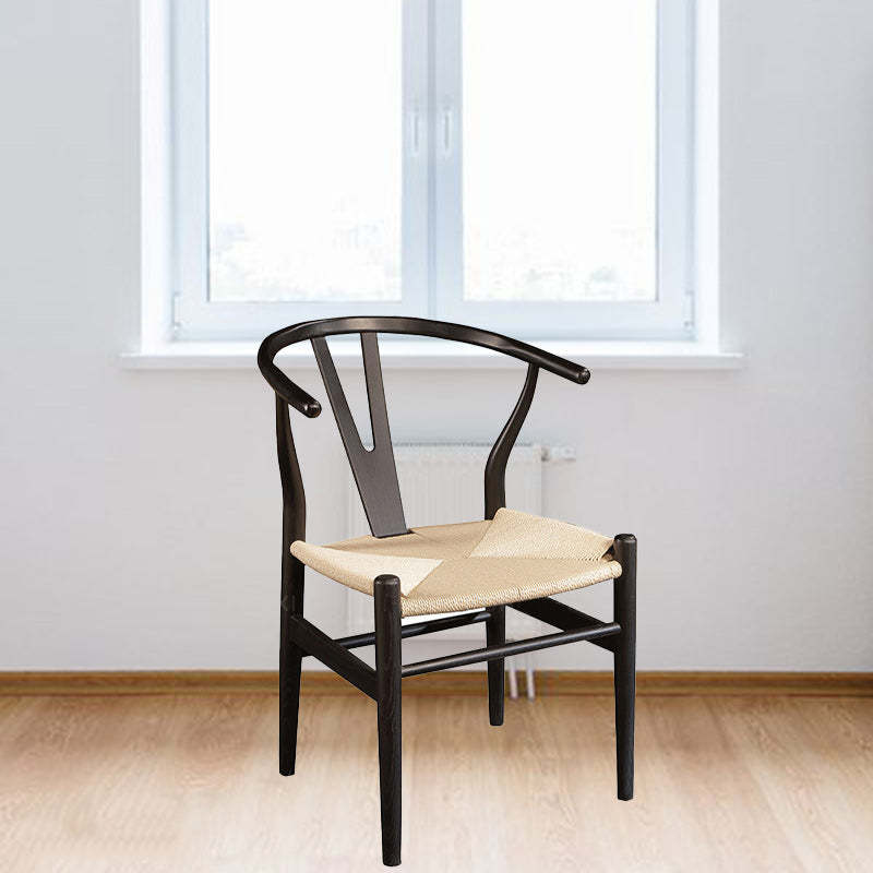 Minimalist Wood Rope Dining Chair — Original Wood Color Frame + Beige Rope