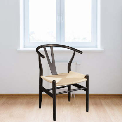 Minimalist Wood Rope Dining Chair — Original Wood Color Frame + Beige Rope