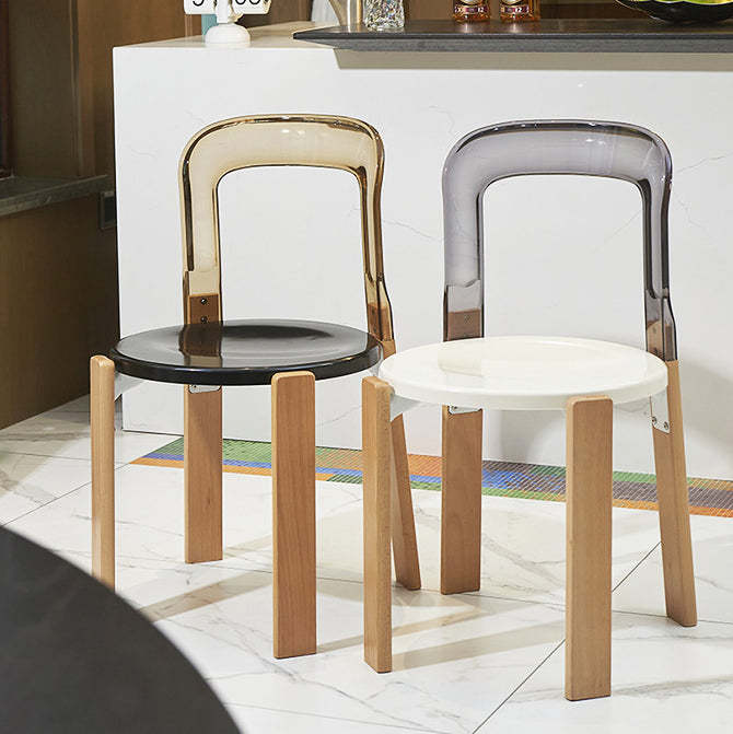 Scandinavian Wood Dining Chair — Tea Color Backrest + White Seat