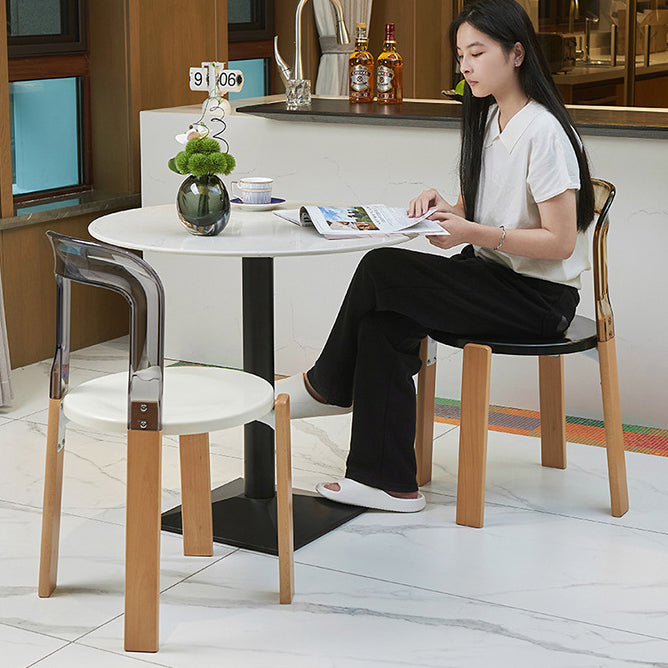 Scandinavian Wood Dining Chair — Transparent Backrest + White Seat
