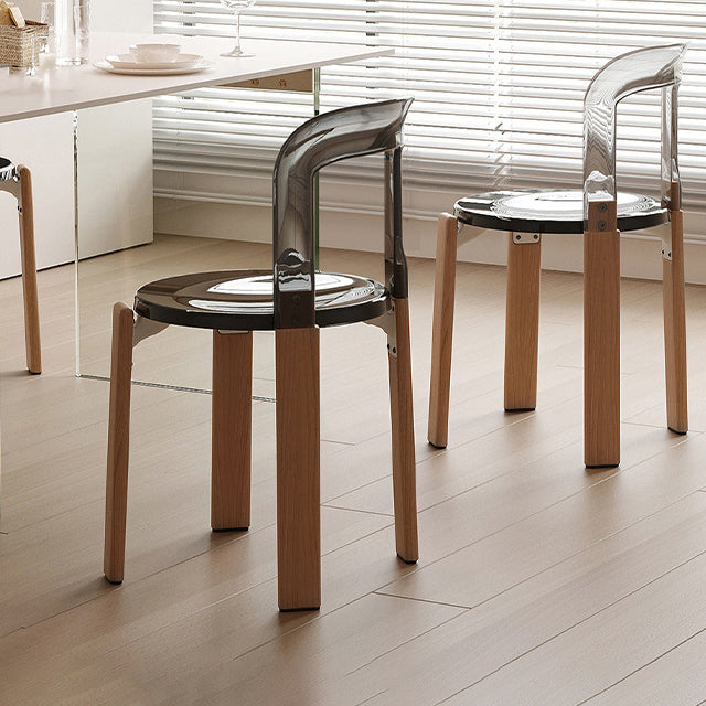 Scandinavian Wood Dining Chair — Tea Color Backrest + Black Seat