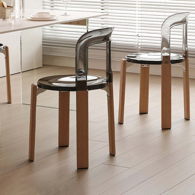 Scandinavian Wood Dining Chair — Tea Color Backrest + Black Seat