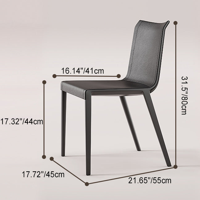 Minimalist Aluminum Leather Dining Chair — Cowhide Leather - Black