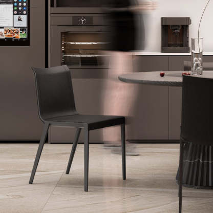 Minimalist Aluminum Leather Dining Chair — Saddle Leather - Black