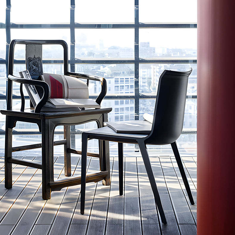Minimalist Aluminum Leather Dining Chair — Saddle Leather - Green