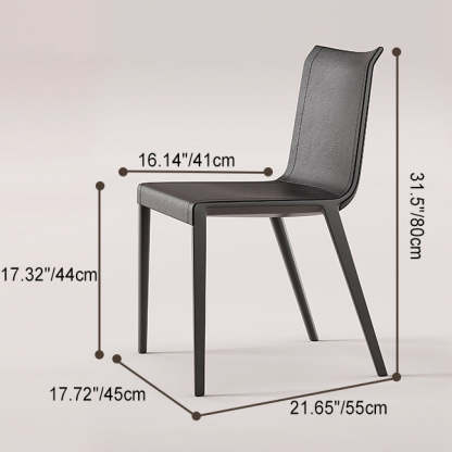 Minimalist Aluminum Leather Dining Chair — Cowhide Leather - Black
