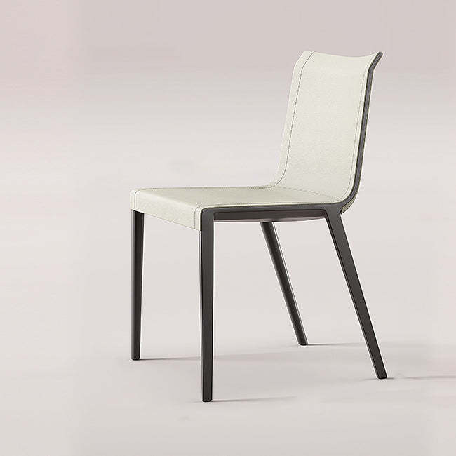 Leather dining chairs & benches in wood — Genuine Leather / White