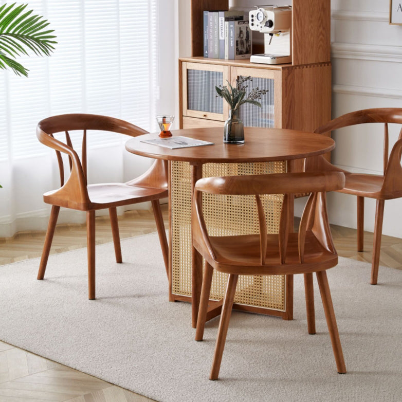 Vintage Curved Wood Dining Chair — Walnut Color