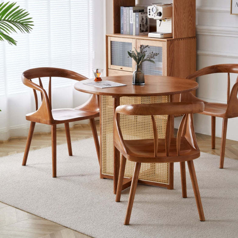 Vintage Curved Wood Dining Chair — Walnut Color