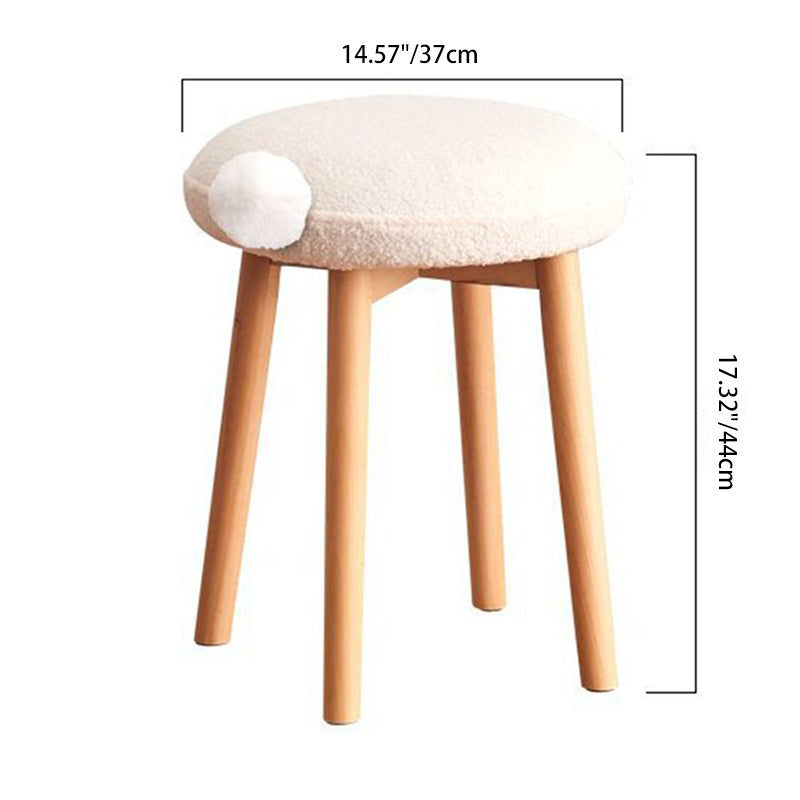 Nordic Wood Lambswool Vanity Stool — B / White