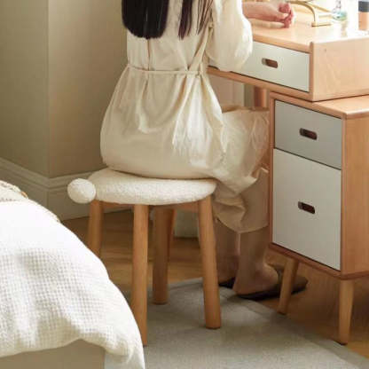 Nordic Wood Lambswool Vanity Stool