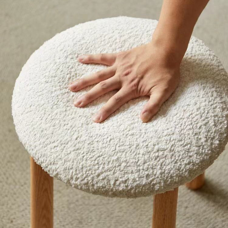 Nordic Wood Lambswool Vanity Stool — B / Brown