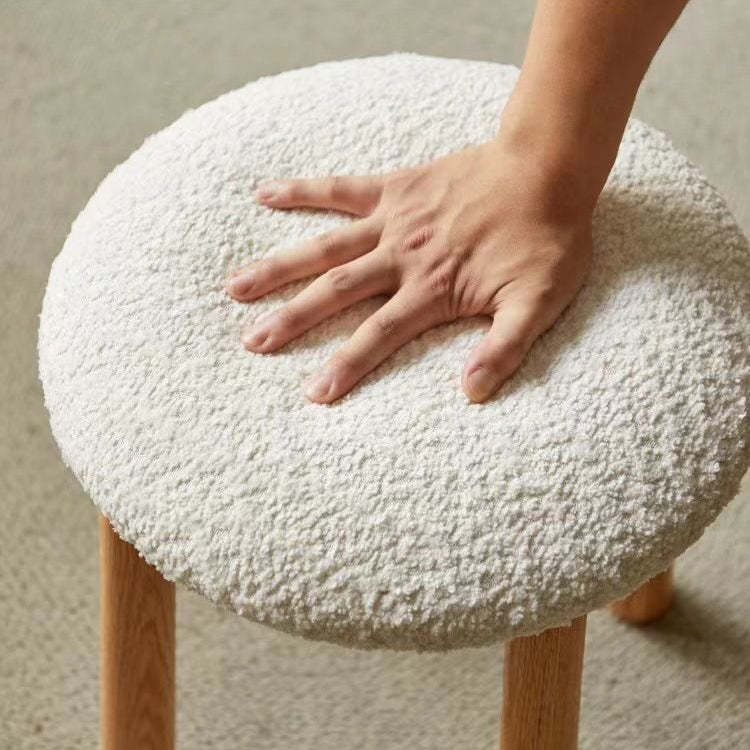 Nordic Wood Lambswool Vanity Stool — B / Brown