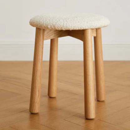 Nordic Wood Lambswool Vanity Stool