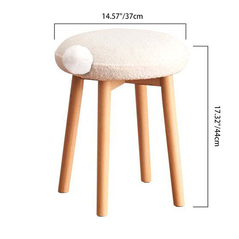 Nordic Wood Lambswool Vanity Stool — B / White