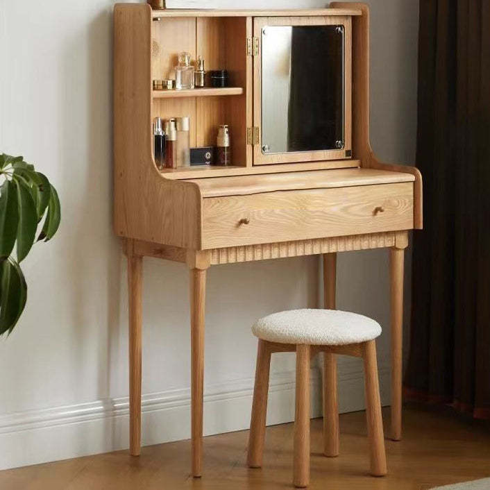Nordic Wood Lambswool Vanity Stool