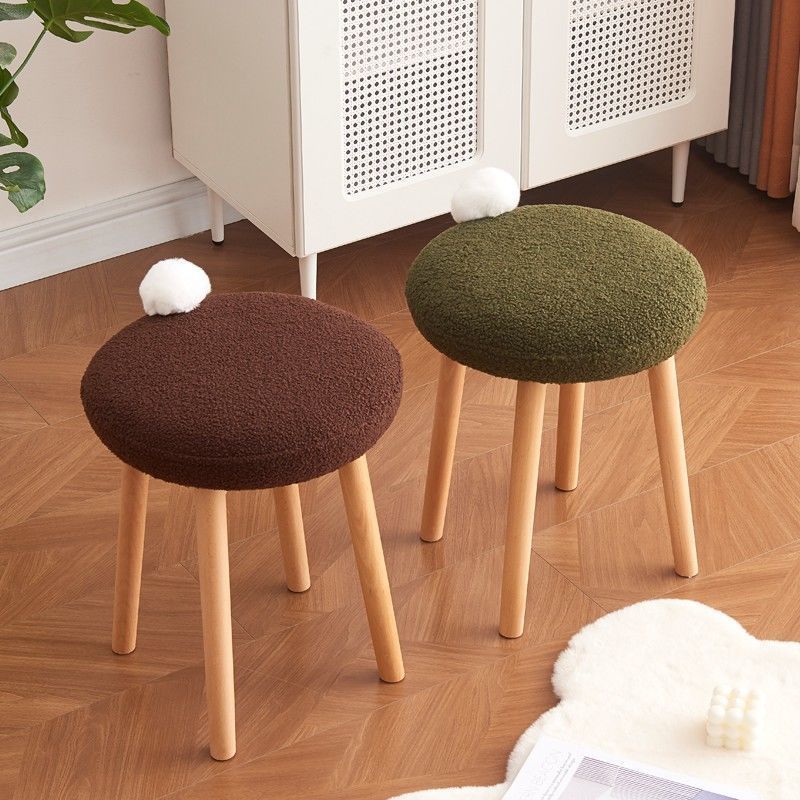 Nordic Wood Lambswool Vanity Stool — A / Brown