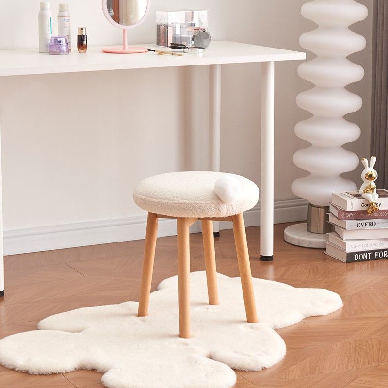 Nordic Wood Lambswool Vanity Stool — A / White