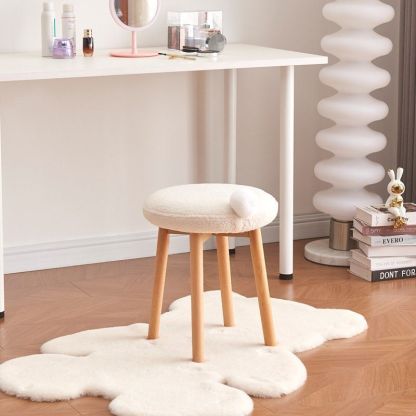Nordic Wood Lambswool Vanity Stool — A / White